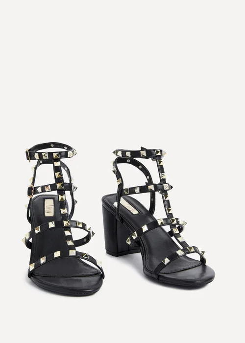 Linzi Tessa Black & Gold Studded Block Heel Sandals - 8 Image 3