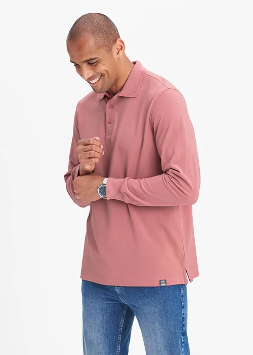 Cotton Traders Dusty Pink Long Sleeve Polo Shirt - Small Image 1