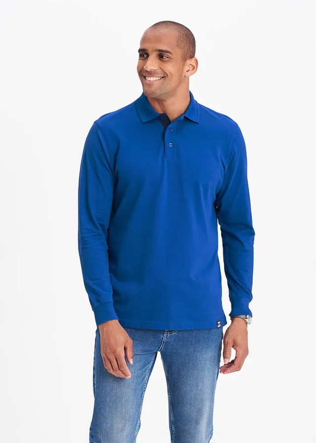 Cotton Traders Neptune Long Sleeve Polo Shirt