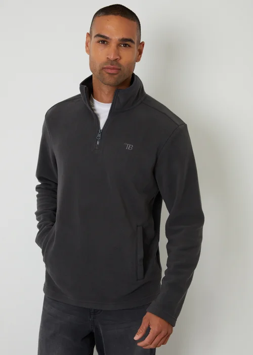 Threadbare Dark Grey Quarter Zip Microfleece Sweatshirt - M Image 1