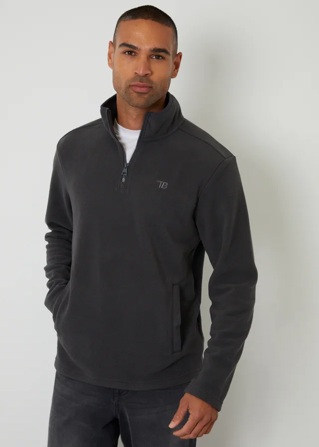 Threadbare Dark Grey Quarter Zip Microfleece Sweatshirt