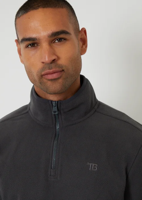 Threadbare Dark Grey Quarter Zip Microfleece Sweatshirt - M Image 4