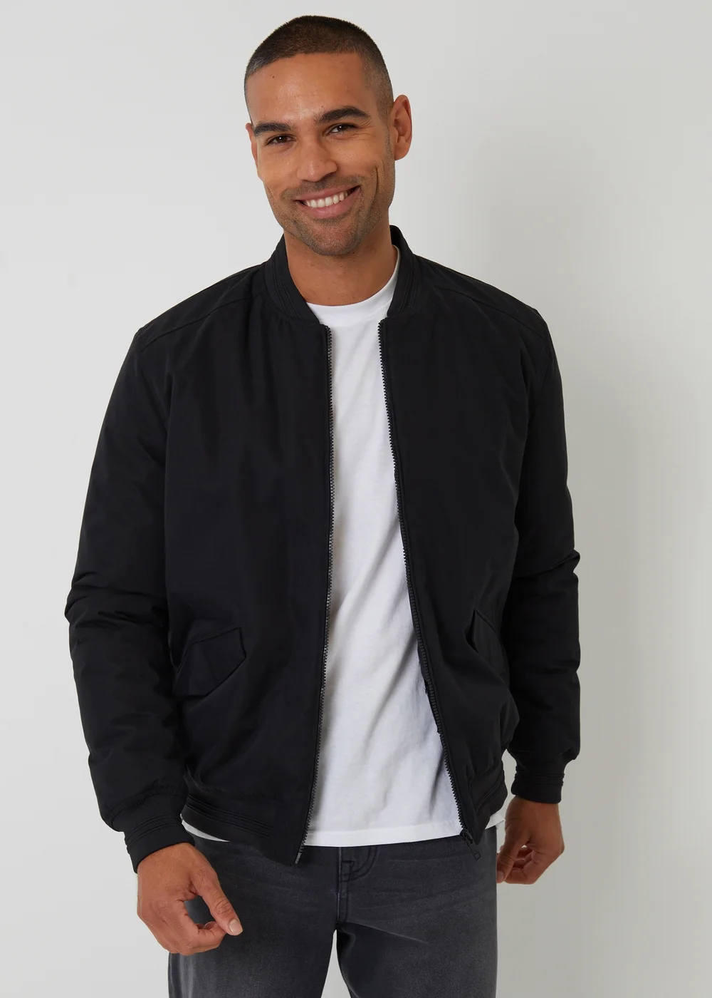Threadbare Black Padded Bomber Jacket - M Image 1