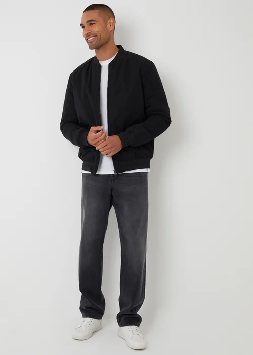 Threadbare Black Padded Bomber Jacket - M Image 3