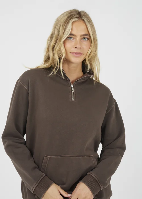 Brave Soul Brown Quarter Zip Funnel Neck Sweatshirt - Extra small Image 3