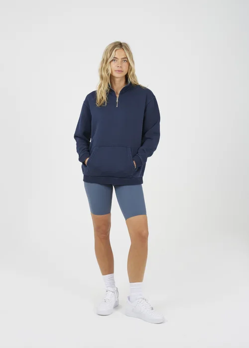 Brave Soul Navy Quarter Zip Funnel Neck Sweatshirt - Extra small Image 4