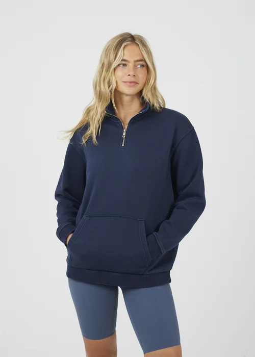 Brave Soul Navy Quarter Zip Funnel Neck Sweatshirt - Extra small Image 1