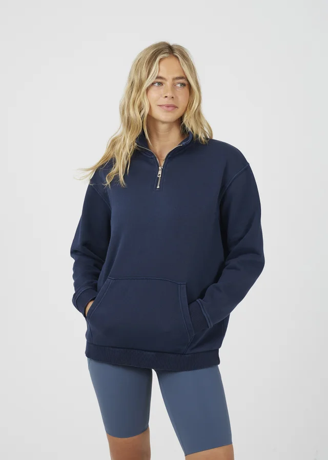 Brave Soul Navy Quarter Zip Funnel Neck Sweatshirt