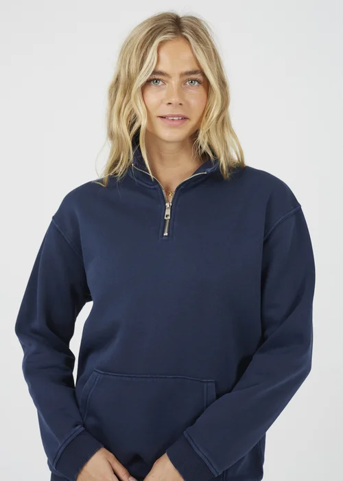 Brave Soul Navy Quarter Zip Funnel Neck Sweatshirt - Extra small Image 3