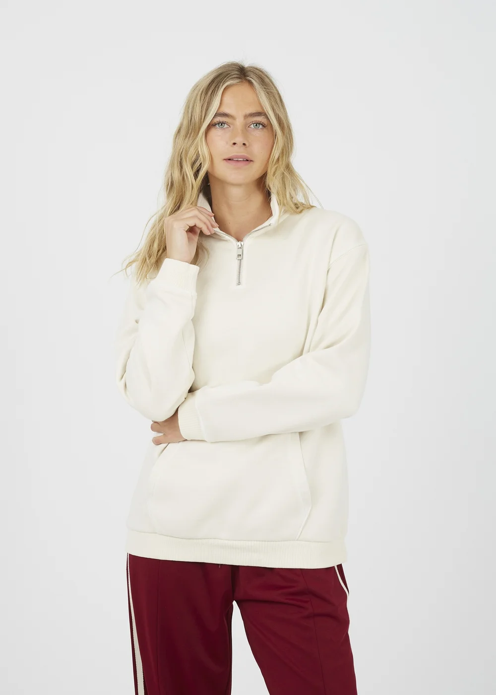 Brave Soul Cream Quarter Zip Funnel Neck Sweatshirt - Extra small Image 1