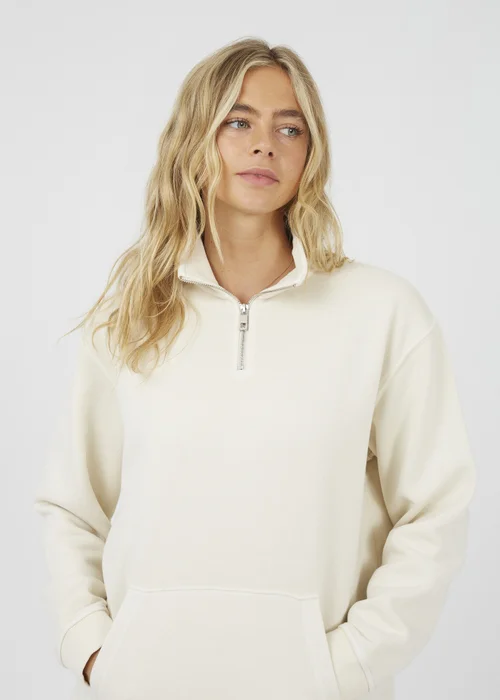 Brave Soul Cream Quarter Zip Funnel Neck Sweatshirt - Extra small Image 3