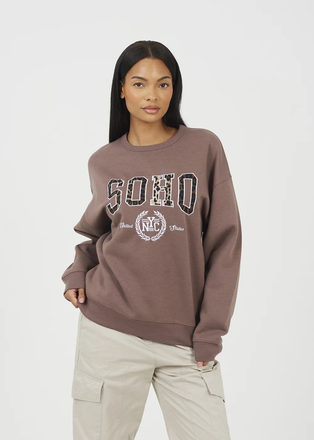 Brave Soul Taupe Slogan Crew Neck Sweatshirt - Extra small Image 1
