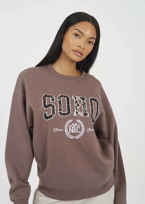 Brave Soul Taupe Slogan Crew Neck Sweatshirt - Extra small Image 3