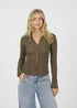 Brave Soul Brown Long Sleeve Collared Textured Jersey Top - Extra small Image 1