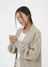 Brave Soul Taupe Fisherman Knit Dropped Shoulder Cardigan - Small Image 3