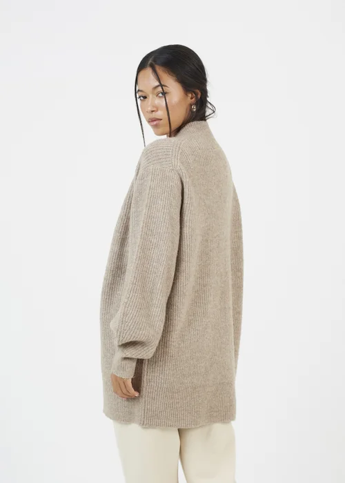 Brave Soul Taupe Fisherman Knit Dropped Shoulder Cardigan - Small Image 2