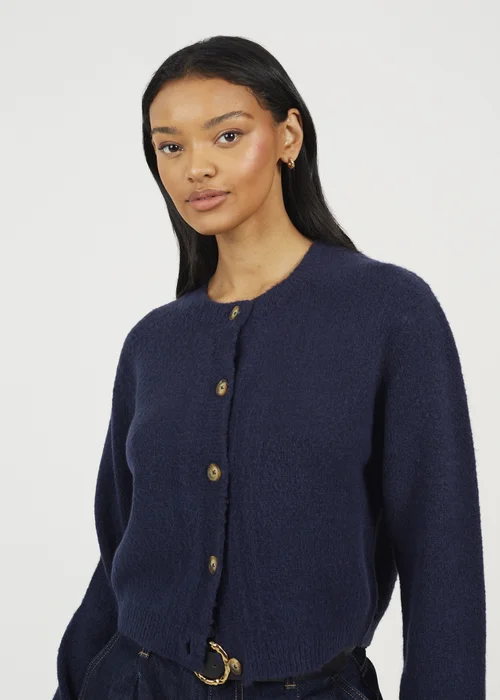 Brave Soul Navy Round Neck Jersey Knit Cardigan - Large Image 3