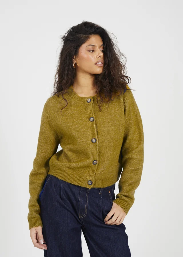 Brave Soul Olive Round Neck Jersey Knit Cardigan