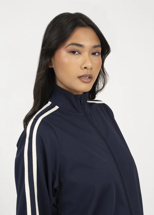 Brave Soul Navy Side Stripe Zip Through Sweatshirt - XL Image 3