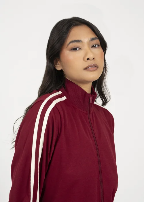 Brave Soul Burgundy Side Stripe Zip Through Sweatshirt - Large Image 3