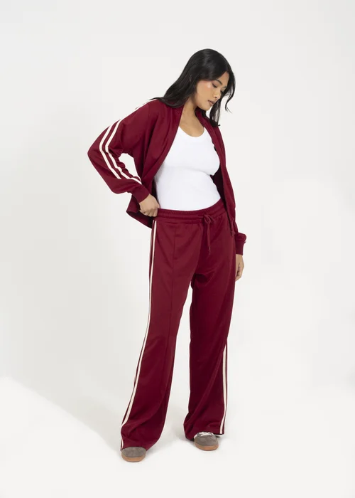 Brave Soul Burgundy Side Stripe Zip Through Sweatshirt - Large Image 4