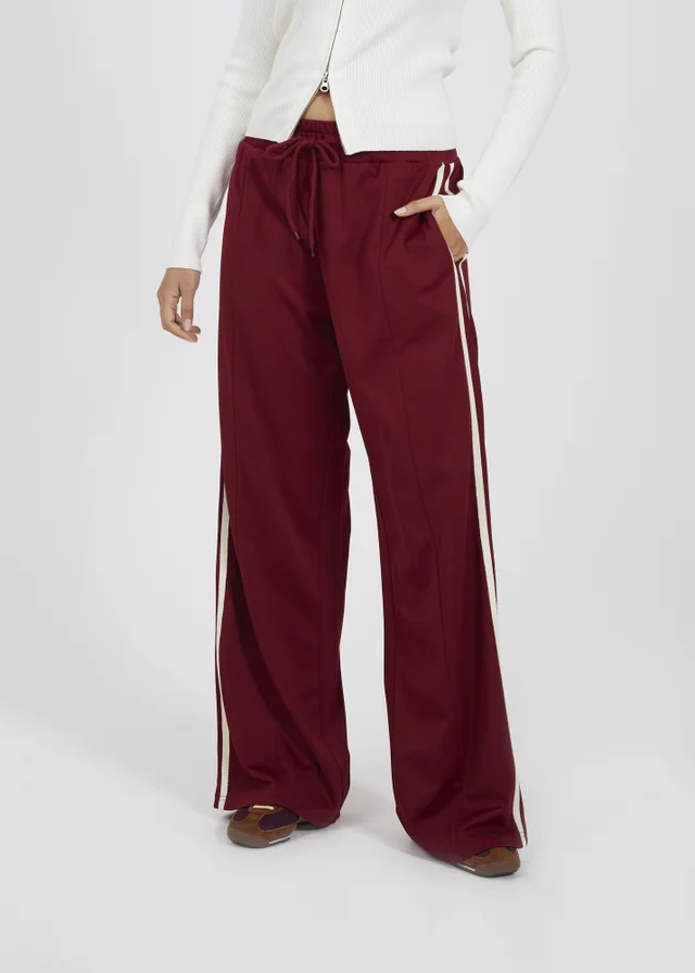 Brave Soul Burgundy Side Stripe Wide Leg Joggers