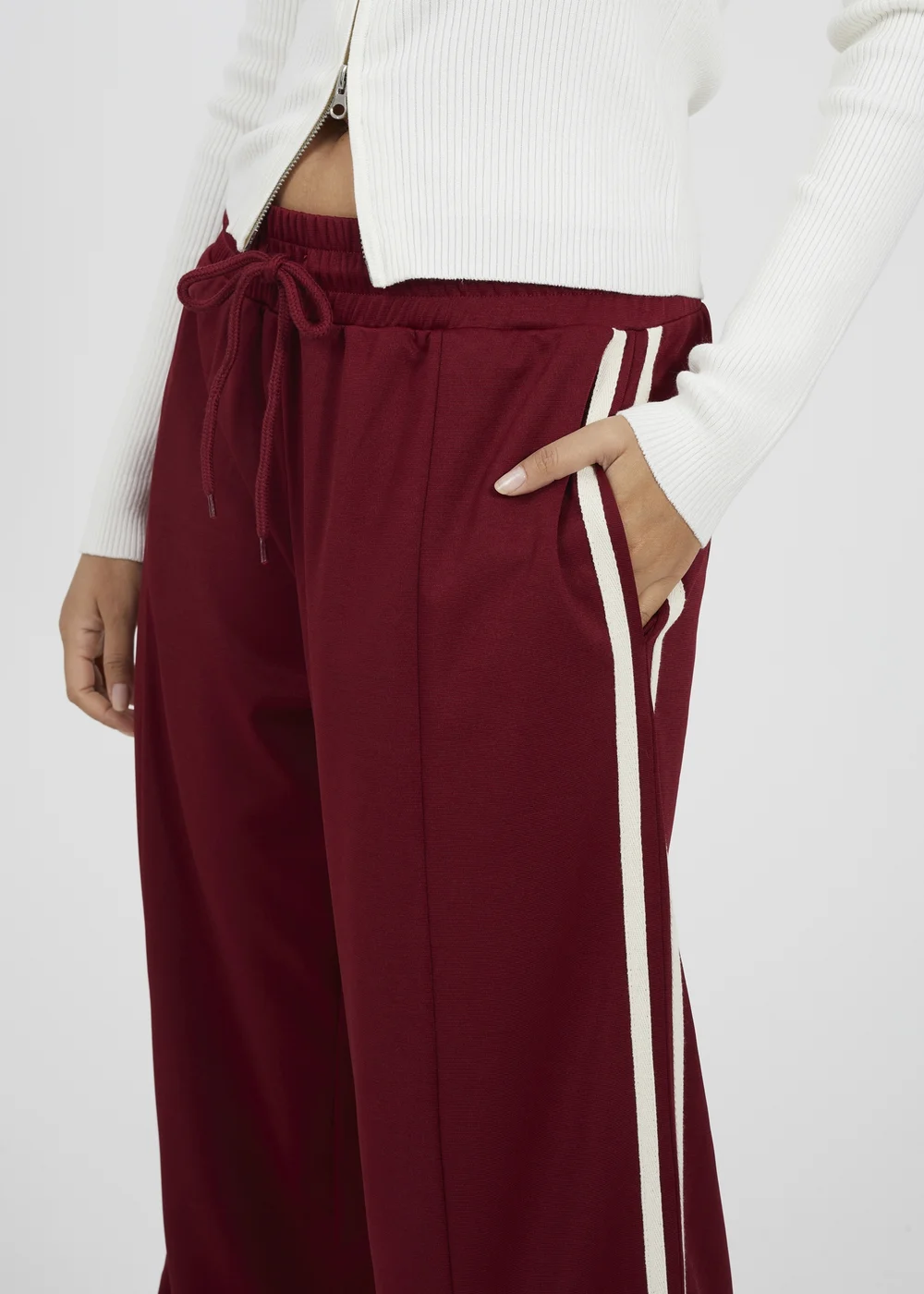 Brave Soul Burgundy Side Stripe Wide Leg Joggers - XL Image 3