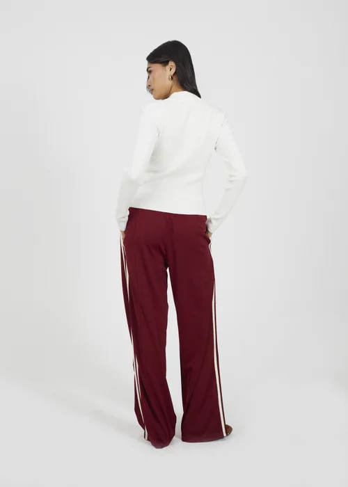 Brave Soul Burgundy Side Stripe Wide Leg Joggers - XL Image 2