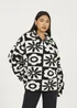 Brave Soul Black Graphic Flower Print Zip Through Sherpa Fleece - XS Image 1