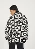 Brave Soul Black Graphic Flower Print Zip Through Sherpa Fleece - XS Image 2