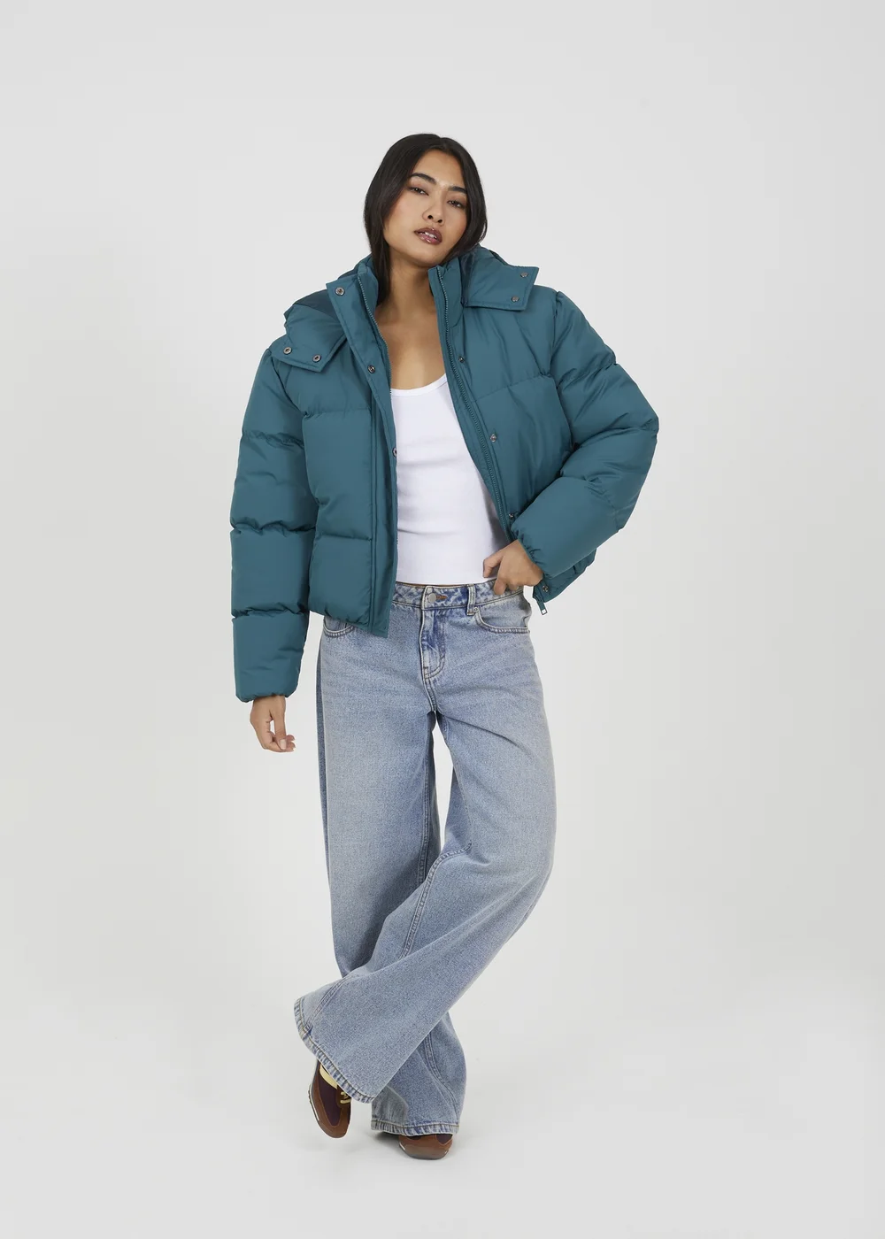 Brave Soul Teal Oversized Hooded Short Puffer Jacket - 16 Image 4