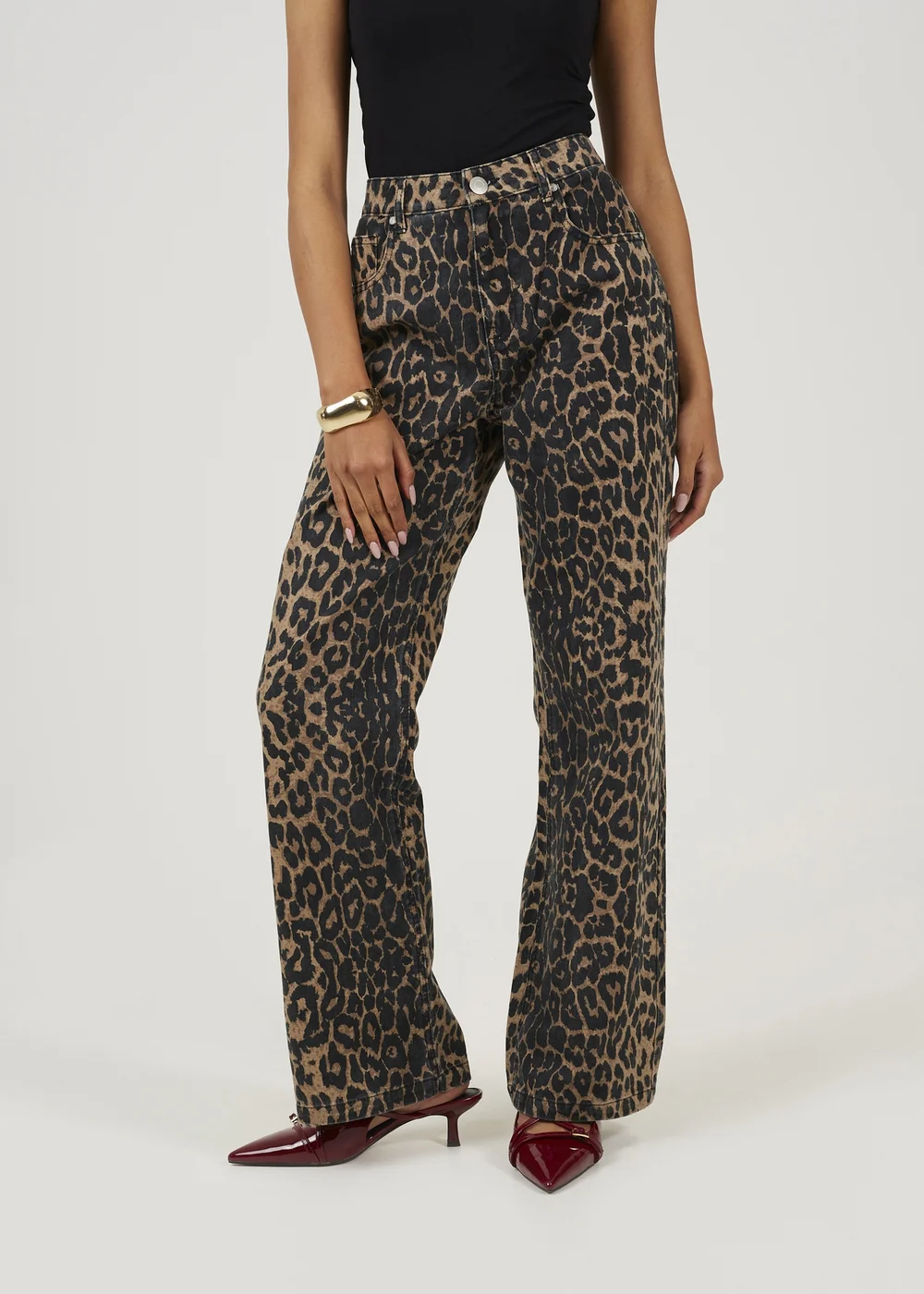 Brave Soul Brown Leopard Print Wide Leg Jeans - 14 Image 1