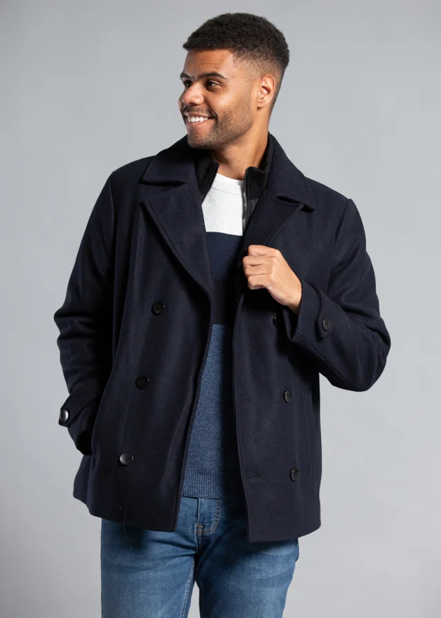 Tokyo Laundry Navy Faux Wool Double-Breasted Coat