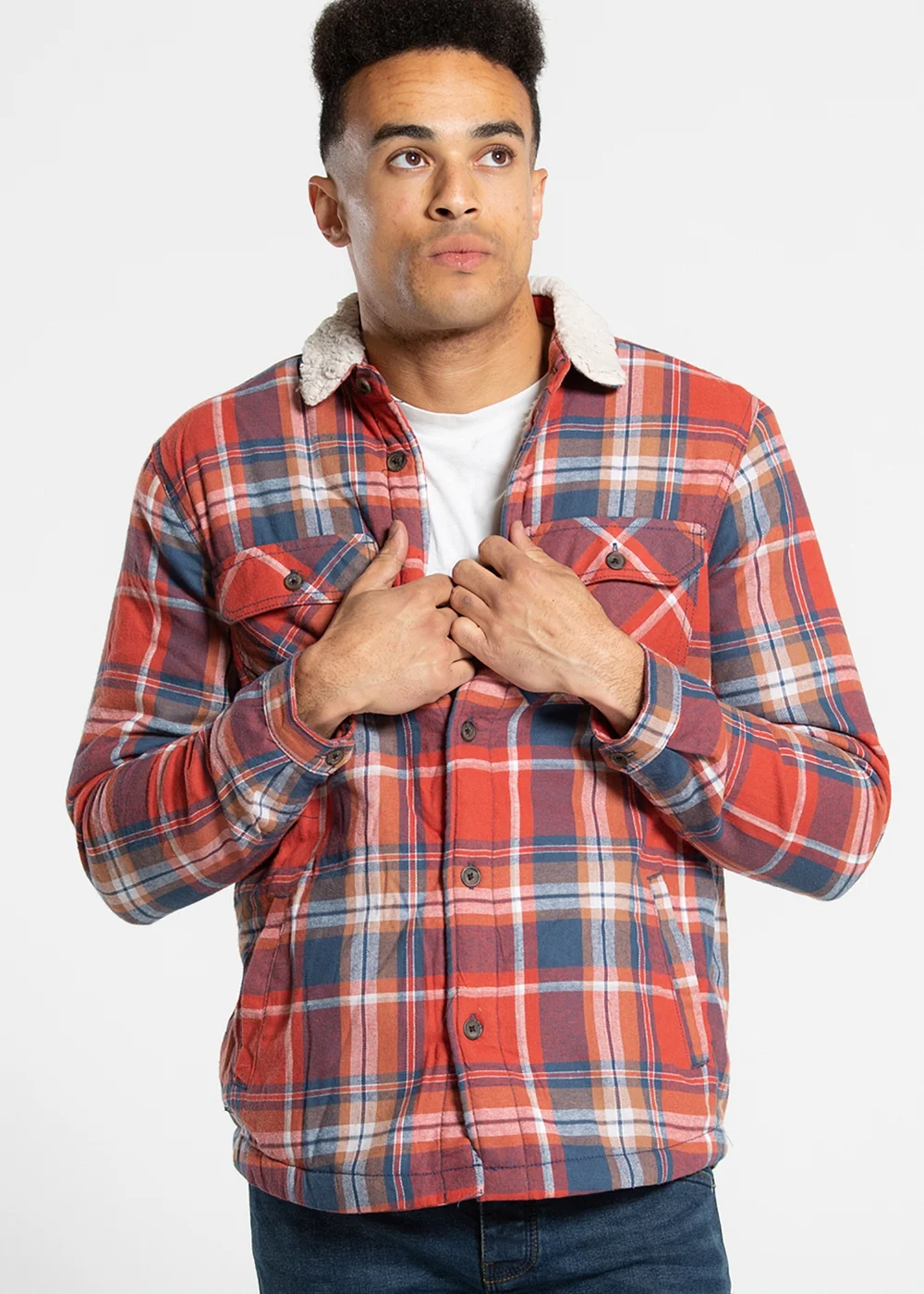Tokyo Laundry Red Checked Padded Shirt With Sherpa Lining - L Image 1
