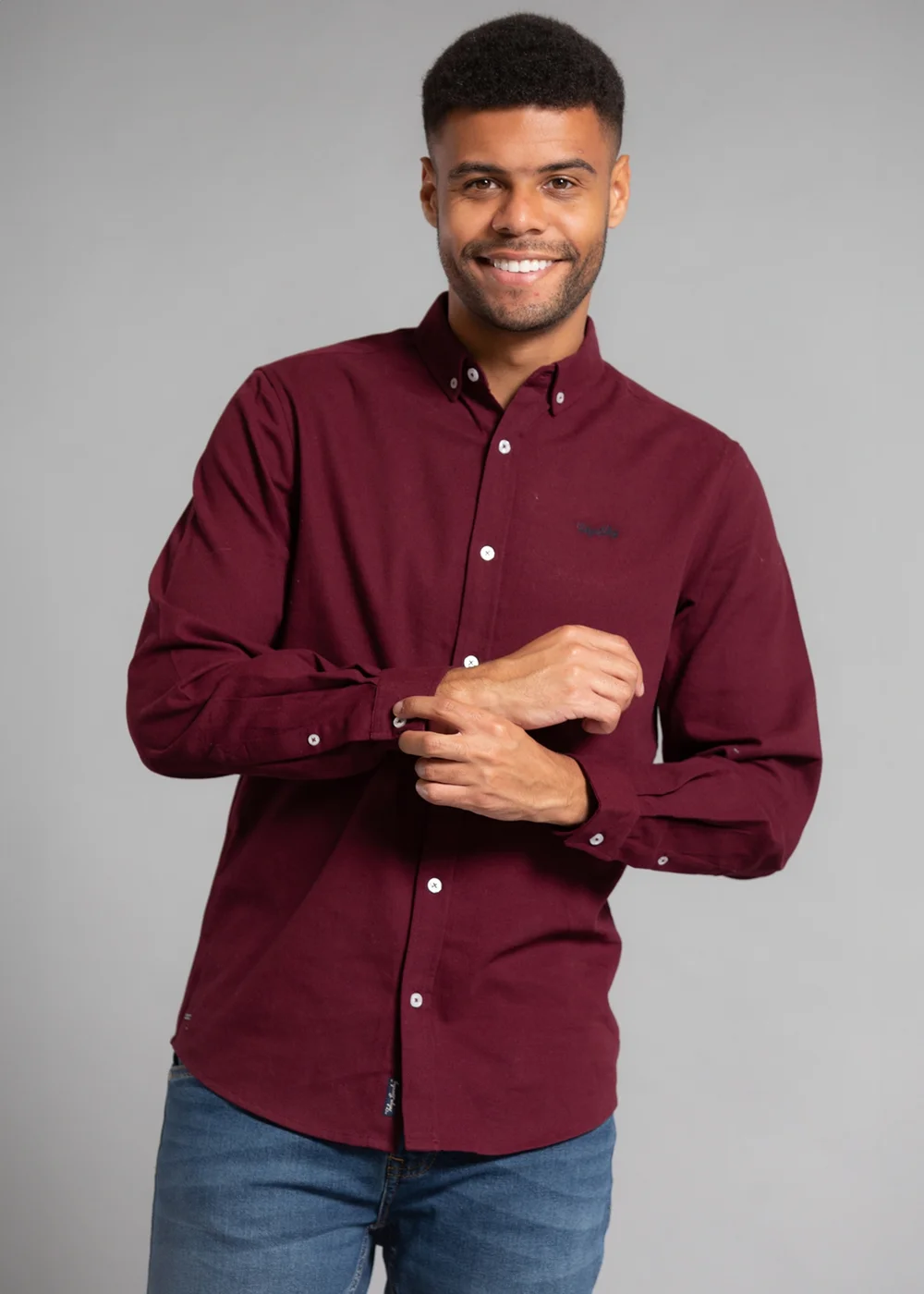 Tokyo Laundry Burgundy Cotton Oxford Long Sleeve Shirt - Small Image 1