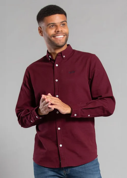 Tokyo Laundry Burgundy Cotton Oxford Long Sleeve Shirt - Small Image 3