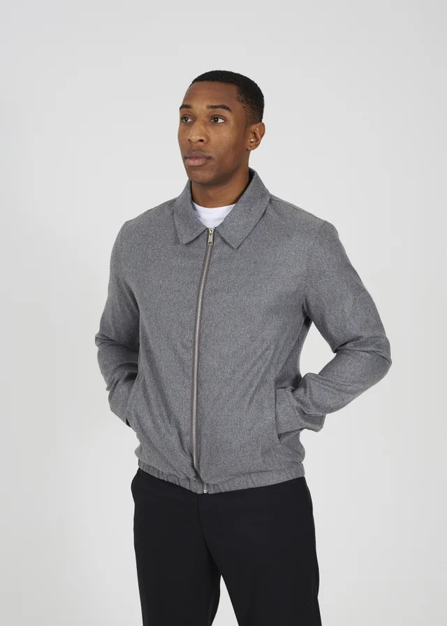 Brave Soul Grey Harrington Style Zip Through Jacket