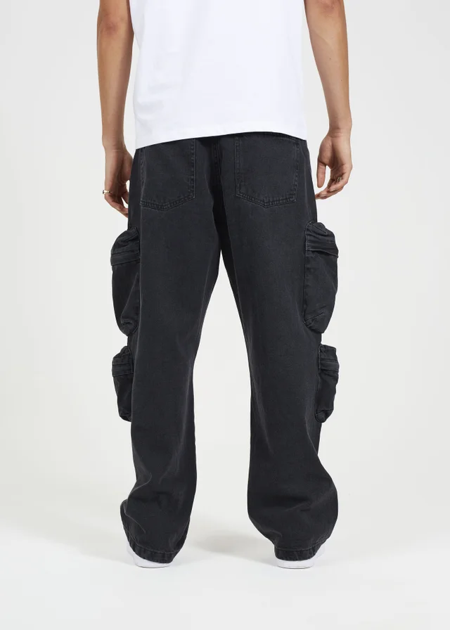 Brave Soul Black Cargo Style Wide Leg Denim Jeans