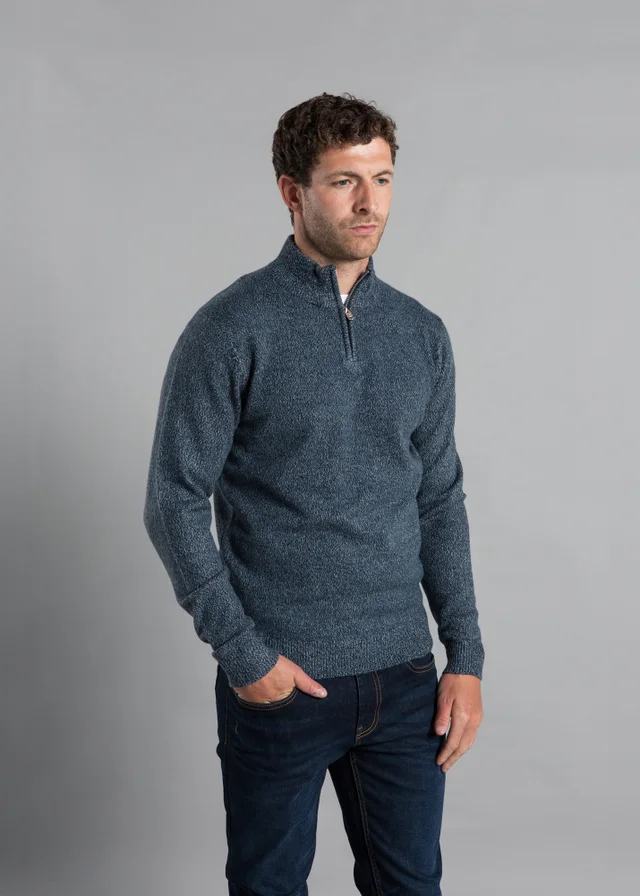 Kensington Eastside Blue Ribbed 1/4 Zip Funnel Neck Jumper
