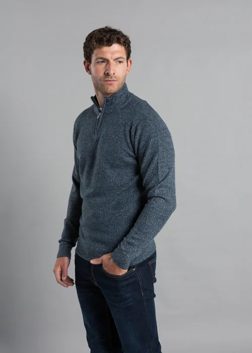 Kensington Eastside Blue Ribbed 1/4 Zip Funnel Neck Jumper - XXL Image 3