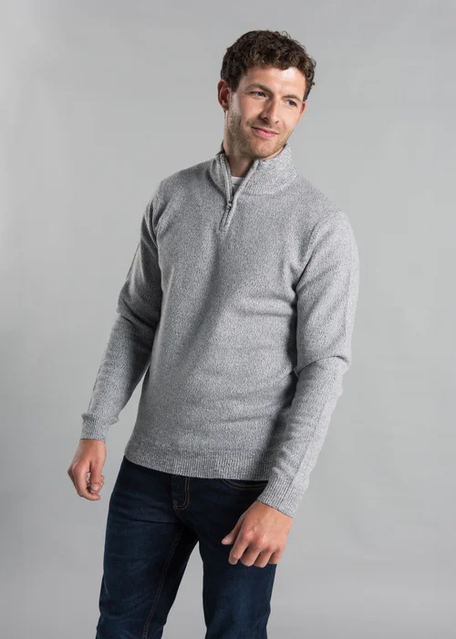Kensington Eastside Grey Ribbed 1/4 Zip Funnel Neck Jumper - Extra Large Image 1