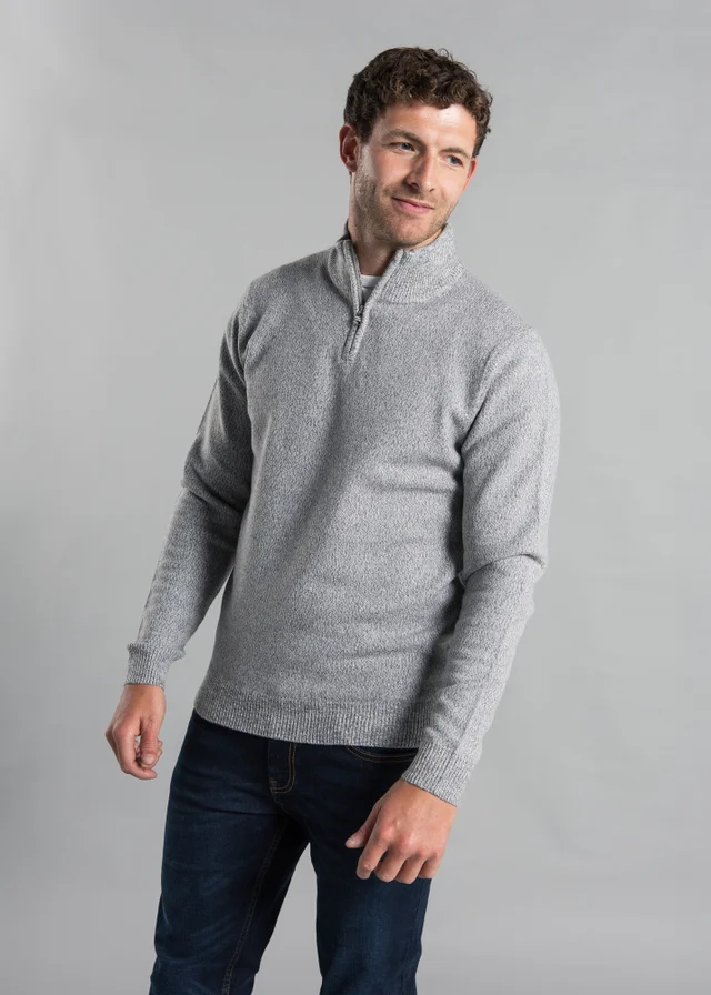 Kensington Eastside Grey Ribbed 1/4 Zip Funnel Neck Jumper