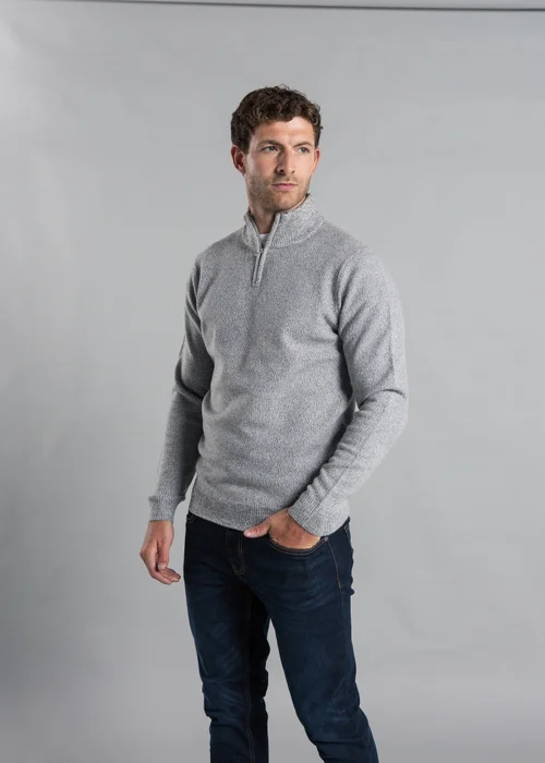 Kensington Eastside Grey Ribbed 1/4 Zip Funnel Neck Jumper - Extra Large Image 3
