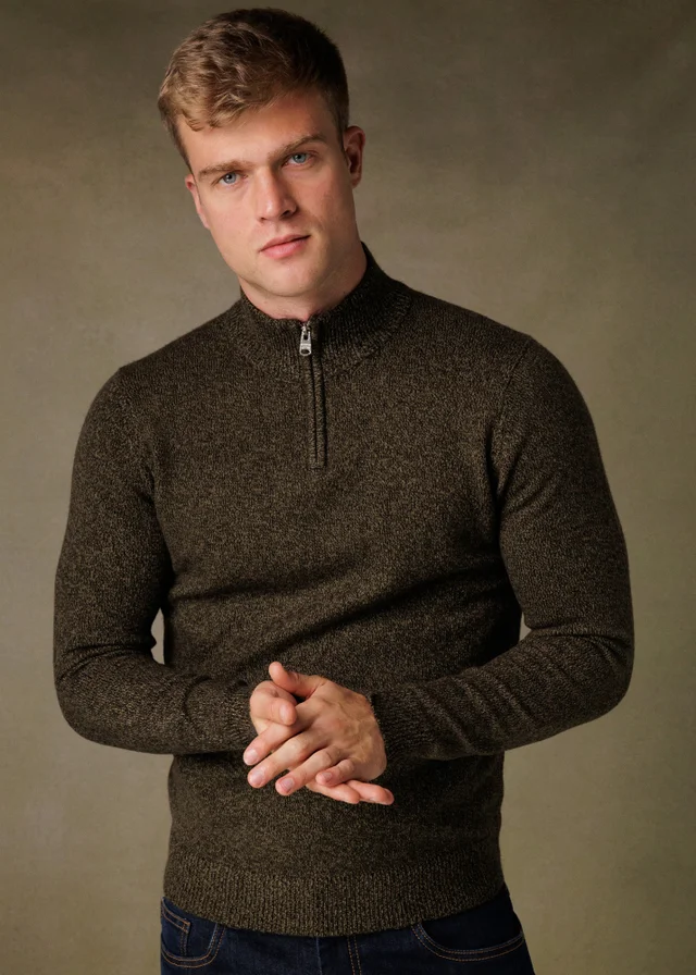 Kensington Eastside Khaki Ribbed 1/4 Zip Funnel Neck Jumper