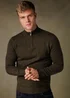 Kensington Eastside Khaki Ribbed 1/4 Zip Funnel Neck Jumper - Extra Large Image 1