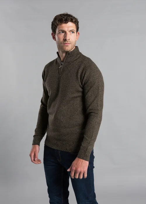 Kensington Eastside Khaki Ribbed 1/4 Zip Funnel Neck Jumper - Extra Large Image 2