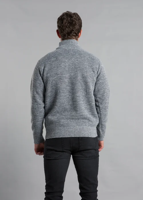 Kensington Eastside Light Grey Textured Knit Quarter Zip Jumper with Sherpa Lining - XXL Image 2