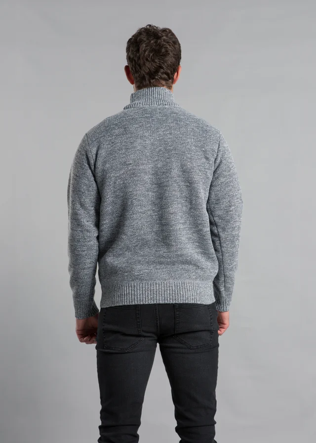 Kensington Eastside Light Grey Textured Knit Quarter Zip Jumper with Sherpa Lining