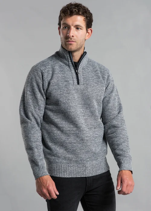 Kensington Eastside Light Grey Textured Knit Quarter Zip Jumper with Sherpa Lining - XXL Image 1