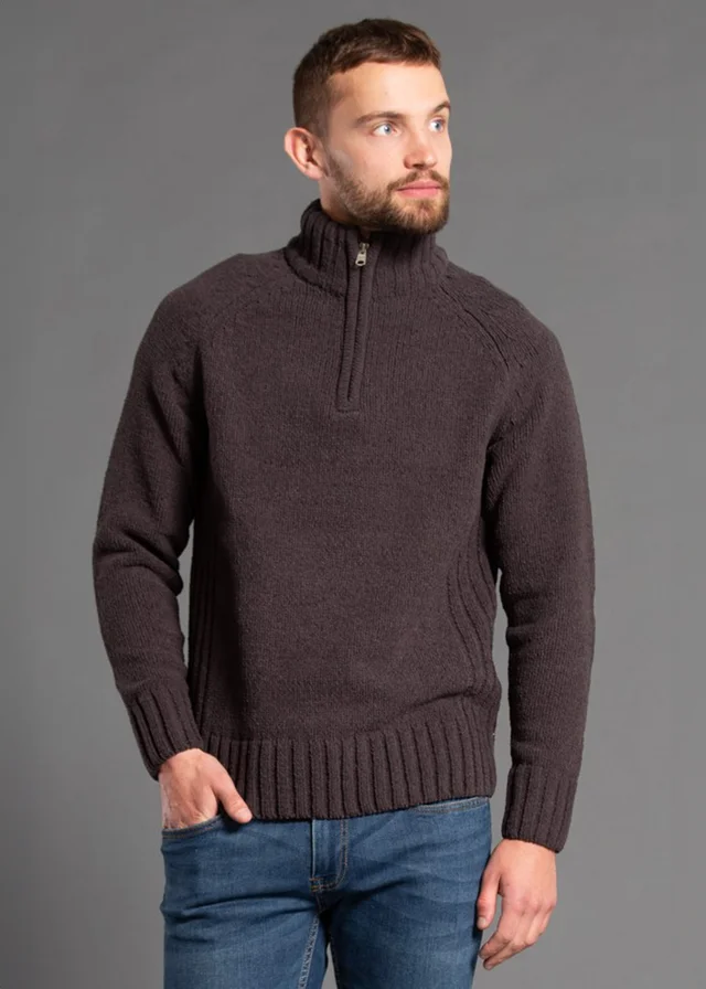 Kensington Eastside Charcoal Quarter Zip Raglan Sleeve Knitted Jumper
